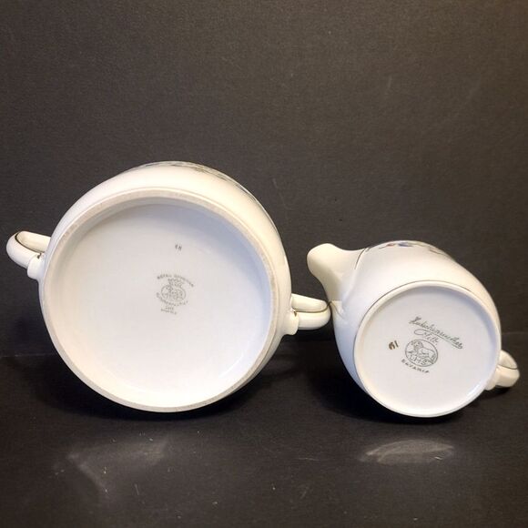 Hutschenreuther Selb HUT6 Floral & Swag Flat Sugar & Creamer Set 1920's Antique - Picture 8 of 10